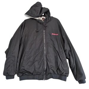 Vintage 90s Snap-On Tools Black Hooded Work Jacket Mens 2XL Logo Mechanics Moto
